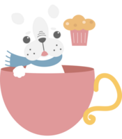 happy valentine's day with dog holding cupcake on cup, love concept, flat png transparent element character design