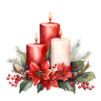 AI generated Poinsettia Holly Christmas Candles Watercolor Clipart png