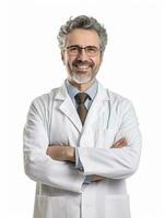 ai generado profesional farmacéutico en blanco antecedentes foto