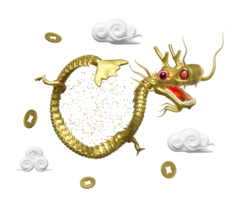 3d Gold Chinesisch Drachen mit Wolke, Münze. fröhlich Weihnachten und glücklich Chinesisch Neu Jahr, 3d machen Illustration png