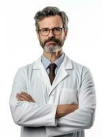 AI generated Professional pharmacist in white background photo