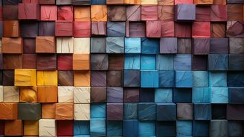 AI generated Many colored wood squares. photo