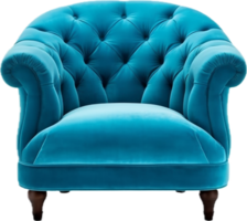 AI generated blue velvet armchair png
