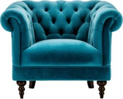 AI generated blue velvet armchair png