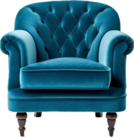 AI generated blue velvet armchair png