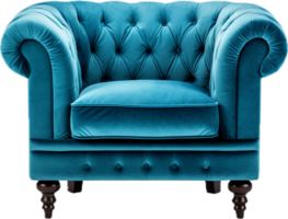 AI generated blue velvet armchair png