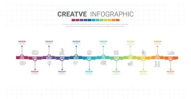 Presentation business infographic template for 12 months, 1 year, can be used for Business concept with 12 options. vector