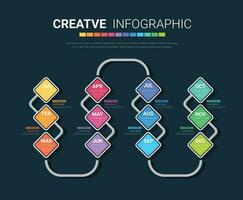 La plantilla de infografía empresarial de presentación durante 12 meses, 1 año, se puede utilizar para el concepto de negocio con 12 opciones, pasos o procesos. vector