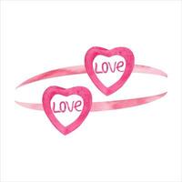 Romantic pink hearts with the word love in the center of the shape. Watercolor illustration. vector