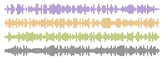 Set of four long sound waves of different intensities. Audio equalizer technology, pulse music. Audio player. illustration. vector