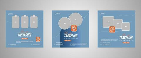 Holiday travel, traveling or summer beach travelling social media post or web banner template design. Tourism business marketing flyer or poster with abstract digital background, logo and icon. vector