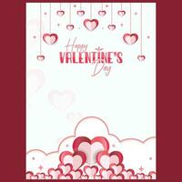 Happy Valentine's day sale header or voucher template with hanging hearts. vector