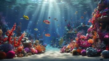 AI generated Colorful sea creatures surrounded by vibrant corals underwater wonderland photo