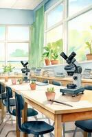 AI generated An empty school laboratory in watercolor style photo