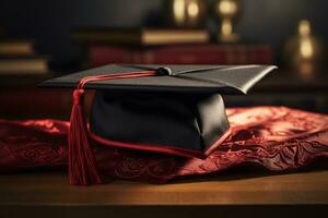 ai generado rojo y negro graduación gorra fotografía foto