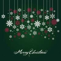 christmas background with snowflakes on green background vector