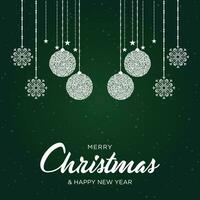christmas background with hanging balls and snowflakes vector