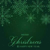 green christmas background with snowflakes and merry christmas text vector