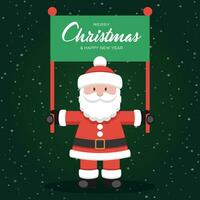 santa claus holding a green sign with merry christmas text vector