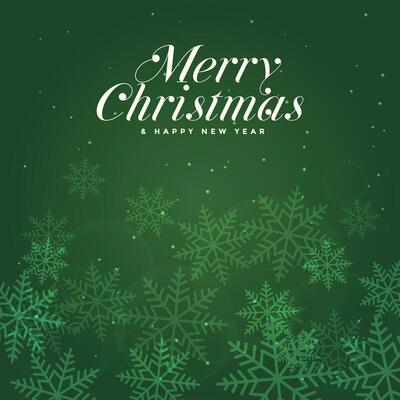 green christmas background with snowflakes and the words merry christmas