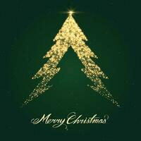 christmas tree on green background with gold stars vector