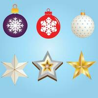 Christmas balls and stars vector icon pack