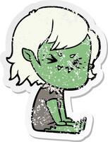 distressed sticker of a annoyed cartoon vampire girl vector