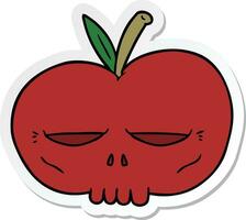 sticker of a cartoon spooky skull apple vector