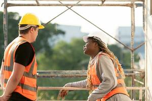 Portrait of architect and engineer with experience in multi-story building construction photo