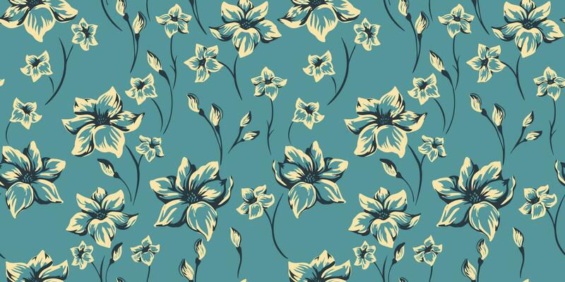 Seamless, artistic simple flowers pattern. Vector hand drawn sketch shape abstract floral. Template for design fabric, interior decor, textile, fashion, wallpaper