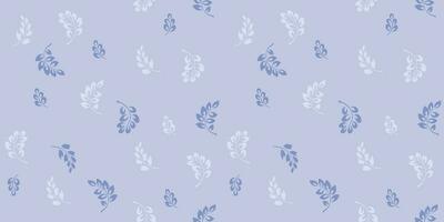 Minimalist seamless pattern with vector hand draw creative, cute, tiny branches leaves, drops. Monotone simple pastel blue botanical print. Template for design, textile, fashion, fabric, wallpaper