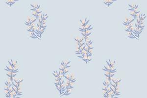 Seamless gentle, minimalistic, monotone, creative floral pattern Vector sketch hand draw. Stylized branches leaves and tiny flowers buds print. Template for design, fashion, fabric, wallpaper