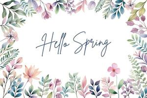 botánico acuarela marco. Hola primavera antecedentes. acuarela plantas plantilla, invitaciones, tarjetas, pastel colores vector