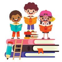 ilustración de niños leyendo libro vector