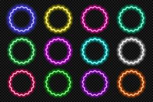 neón redondo Vieira frontera marcos colocar. brillante coloful flor botón. geométrico forma acción ui elementos con Copiar espacio. púrpura, azul, rosa, amarillo, verde, rojo color texto caja. vector ilustración.
