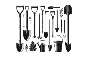 ai généré pelle ferme outils illustration silhouette png fichier