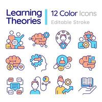 2D editable colorful thin line icons set representing learning theories, isolated vector, linear illustration. vector