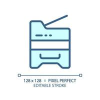 2D pixel perfect editable blue copier icon, isolated vector, thin line document illustration. vector