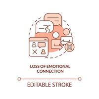 2D editable loss of emotional connection thin line red icon concept, isolated vector, monochromatic illustration representing online therapy. vector