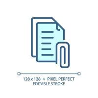 2D pixel perfect editable blue attachment icon, isolated vector, thin line document illustration. vector