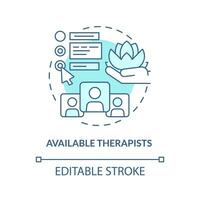 2D editable available therapists thin line blue icon concept, isolated vector, monochromatic illustration representing online therapy. vector