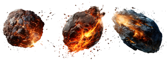 AI generated Set of Fiery Falling Meteor Rocks, Celestial Cascade png