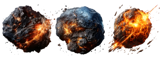 ai generiert feurig Meteor Felsen fallen im explosiv Ensemble, kosmisch Showdown png