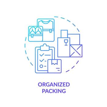 2D organizing packing gradient icon representing moving service, simple isolated vector, thin line illustration. vector