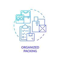 2D organizing packing gradient icon representing moving service, simple isolated vector, thin line illustration. vector