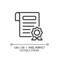 2D pixel perfect editable black certificate simple icon, isolated vector, thin line document illustration. vector