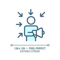 2D pixel perfect editable blue promotion icon, isolated vector, thin line illustration representing soft skills. vector