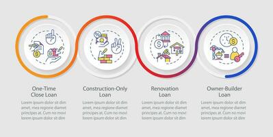 2D construction cost vector infographics template with colorful icons, data visualization with 4 steps, process timeline chart.