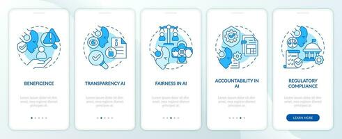 2D icons representing cyber law mobile app screen set. Walkthrough 5 steps blue graphic instructions with line icons concept, UI, UX, GUI template. vector