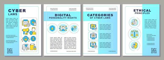 2D cyber law creative brochure template, leaflet design with thin line icons, 4 vector layouts.